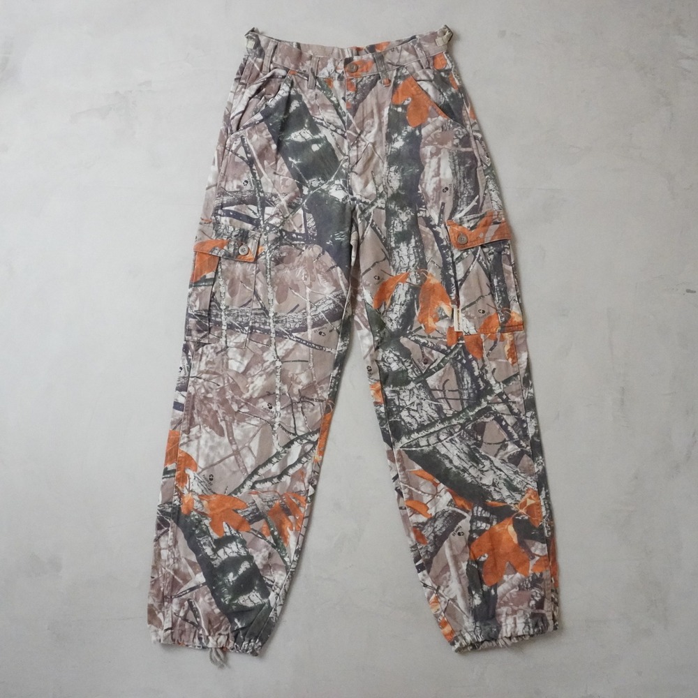 Outfitters Ridge Camo Cargo Pants Mens S 28x30 Orange Leaf Hunting Vintage Y2K